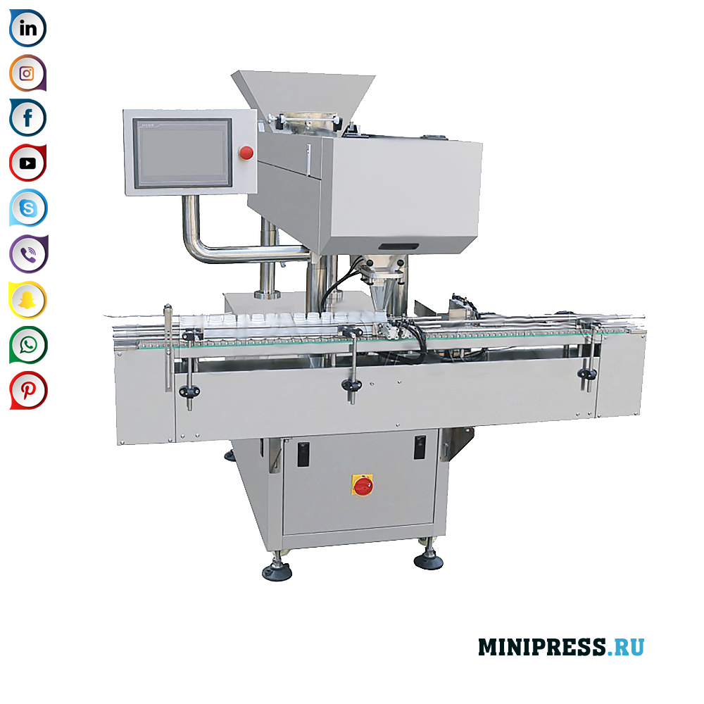 Automatische machine met vibratiesysteem voor het tellen en vullen van tabletten en capsules