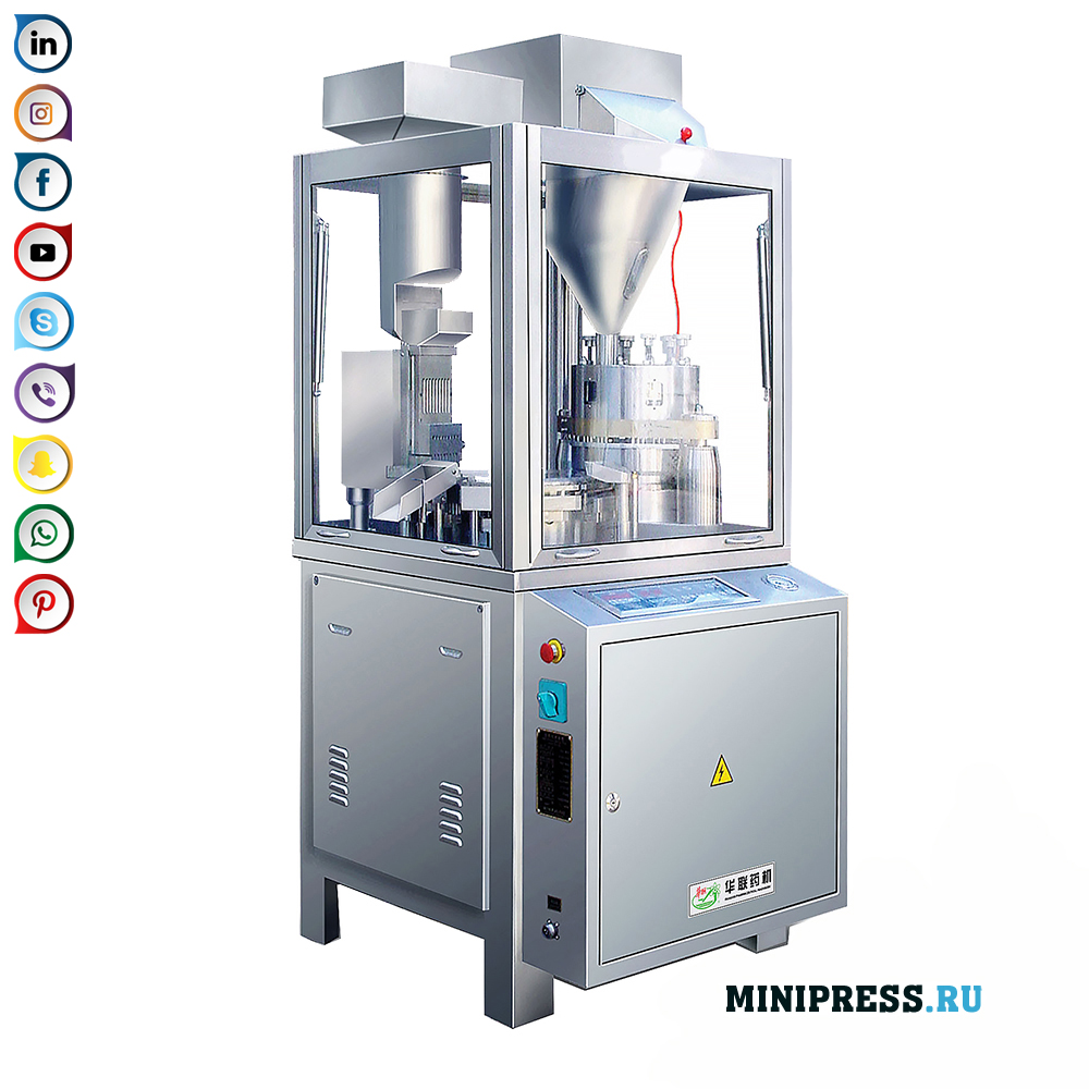 Búnaður til að pakka dufti og kyrni í hart gelatínhylki