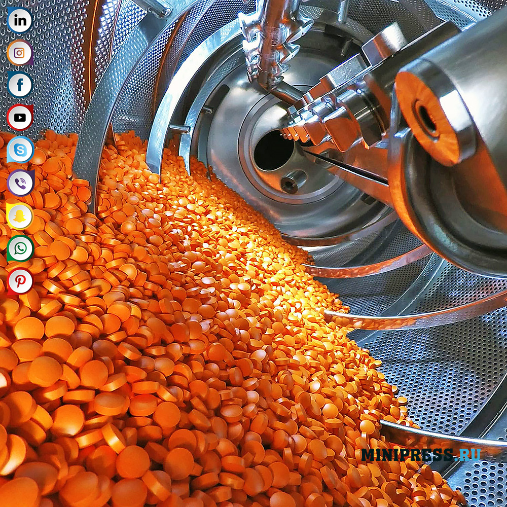 Makina para sa paggawa ng mga drage at coating tablet na may isang shell na gawa sa mga materyales na polimer